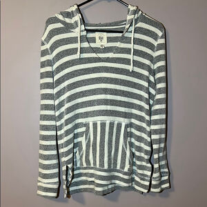 Billabong Striped Hoodie Gray White Pullover Surf Style S